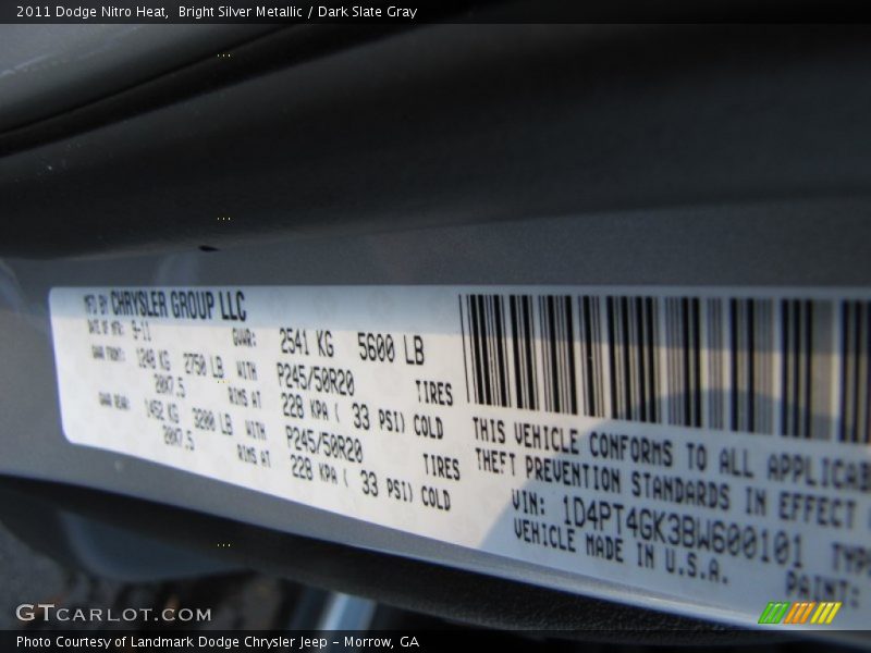 Bright Silver Metallic / Dark Slate Gray 2011 Dodge Nitro Heat
