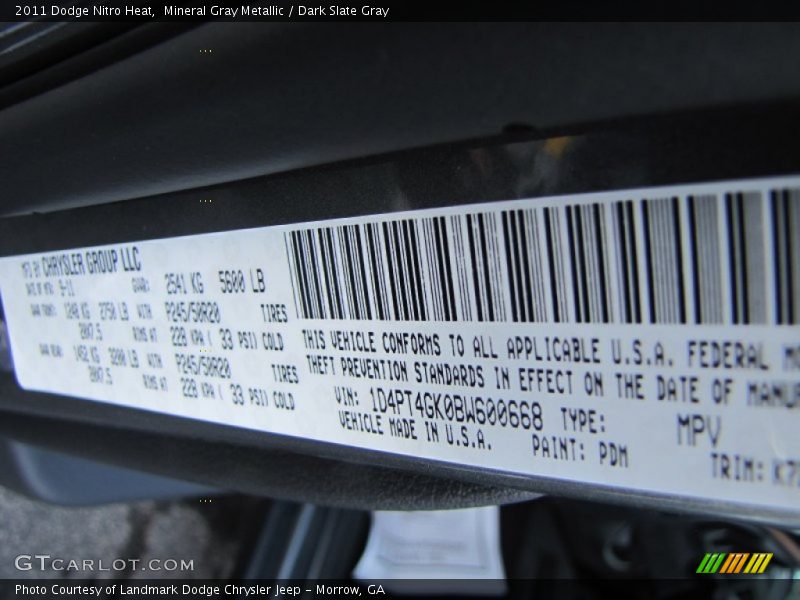 Mineral Gray Metallic / Dark Slate Gray 2011 Dodge Nitro Heat