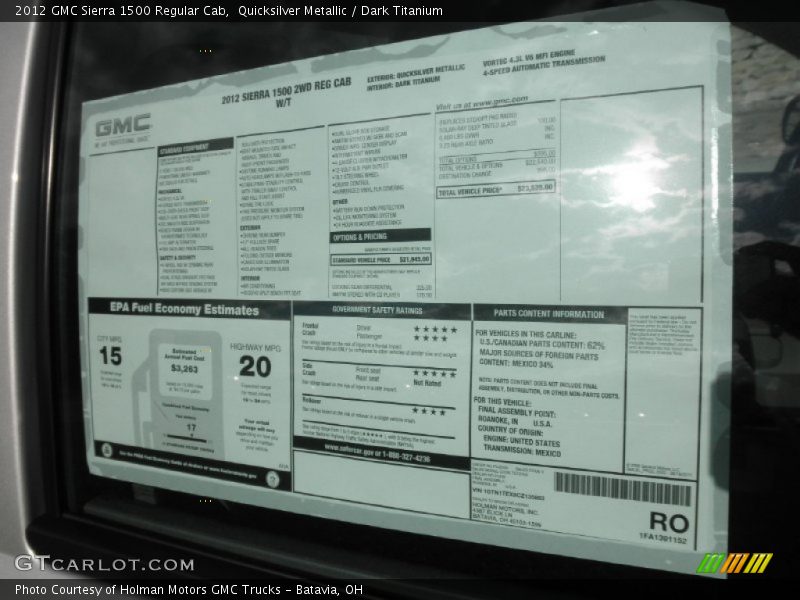  2012 Sierra 1500 Regular Cab Window Sticker