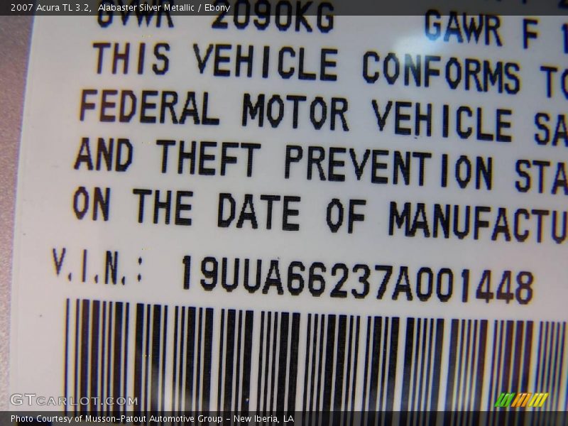 Alabaster Silver Metallic / Ebony 2007 Acura TL 3.2