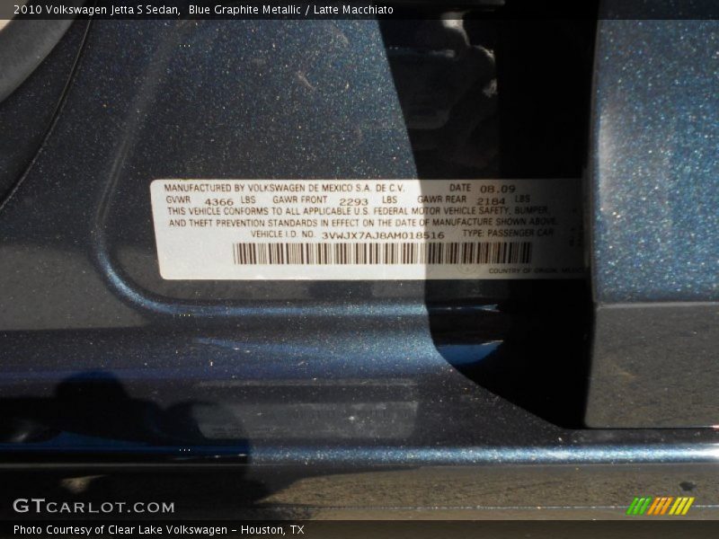 Blue Graphite Metallic / Latte Macchiato 2010 Volkswagen Jetta S Sedan