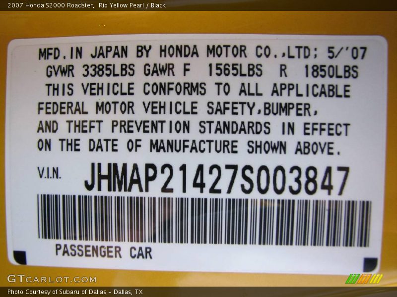 Rio Yellow Pearl / Black 2007 Honda S2000 Roadster