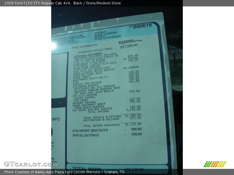 Black / Stone/Medium Stone 2009 Ford F150 STX Regular Cab 4x4