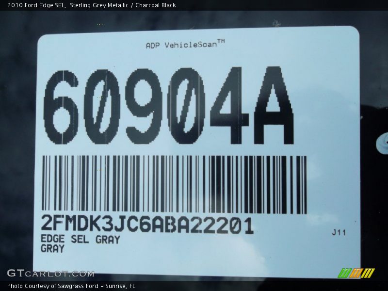 Sterling Grey Metallic / Charcoal Black 2010 Ford Edge SEL
