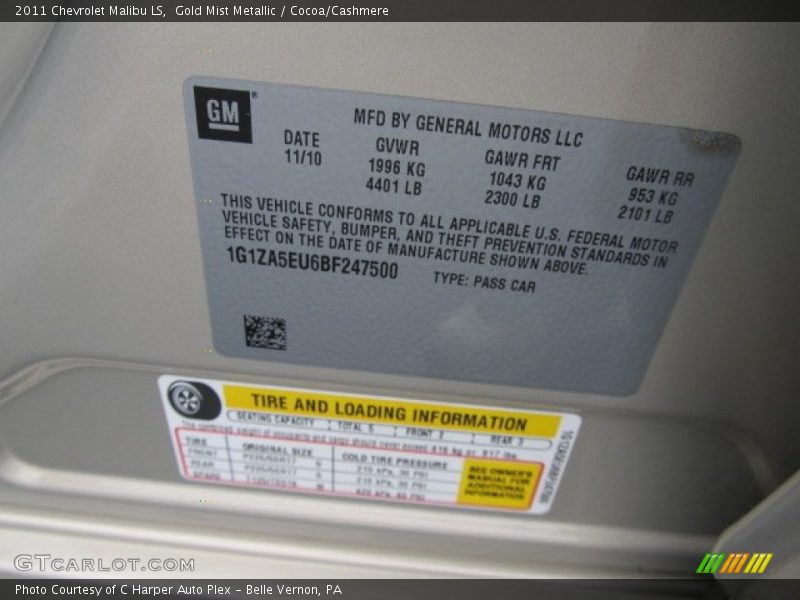Info Tag of 2011 Malibu LS