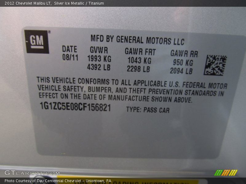 Silver Ice Metallic / Titanium 2012 Chevrolet Malibu LT