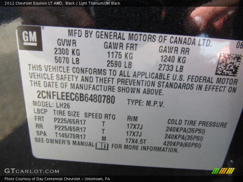 Black / Light Titanium/Jet Black 2011 Chevrolet Equinox LT AWD