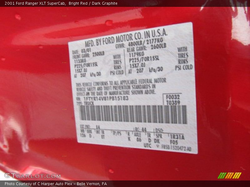 Bright Red / Dark Graphite 2001 Ford Ranger XLT SuperCab