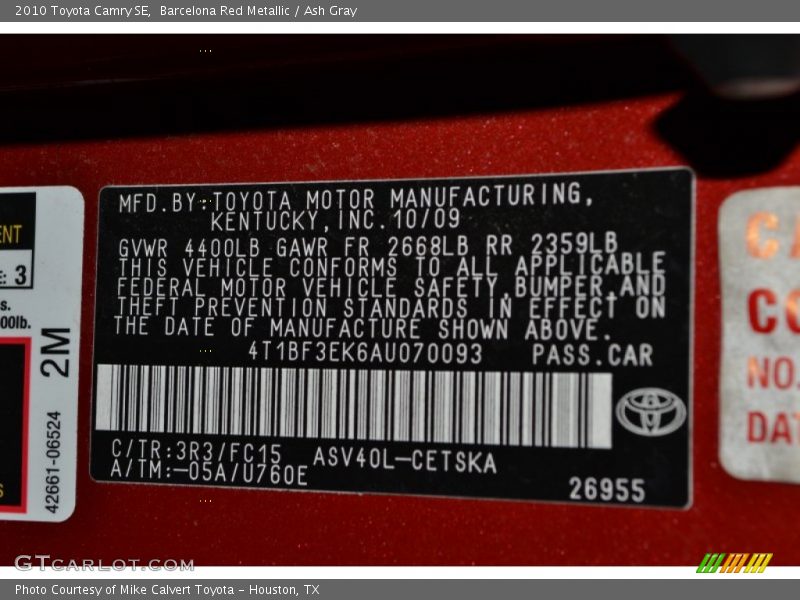 Barcelona Red Metallic / Ash Gray 2010 Toyota Camry SE