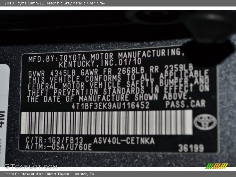 Magnetic Gray Metallic / Ash Gray 2010 Toyota Camry LE