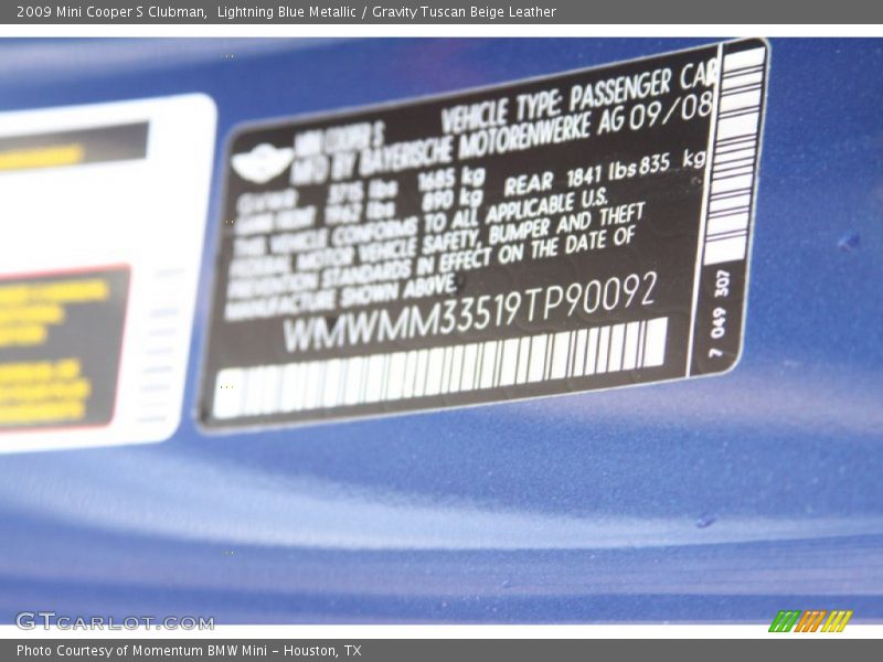 Lightning Blue Metallic / Gravity Tuscan Beige Leather 2009 Mini Cooper S Clubman