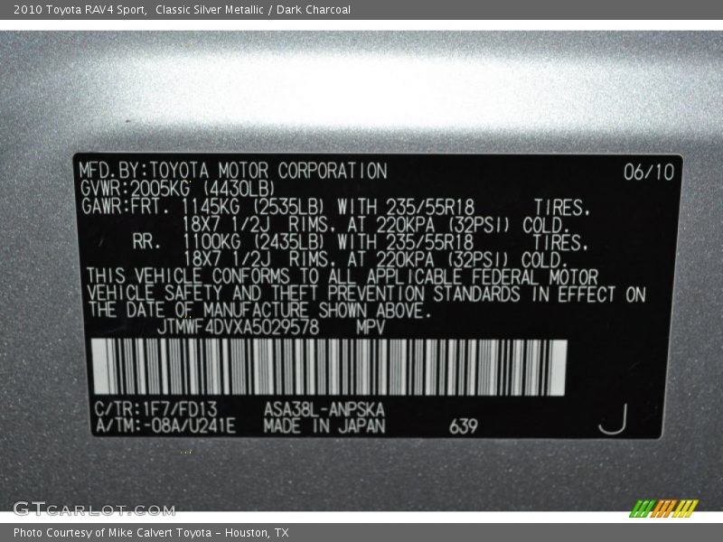 Classic Silver Metallic / Dark Charcoal 2010 Toyota RAV4 Sport