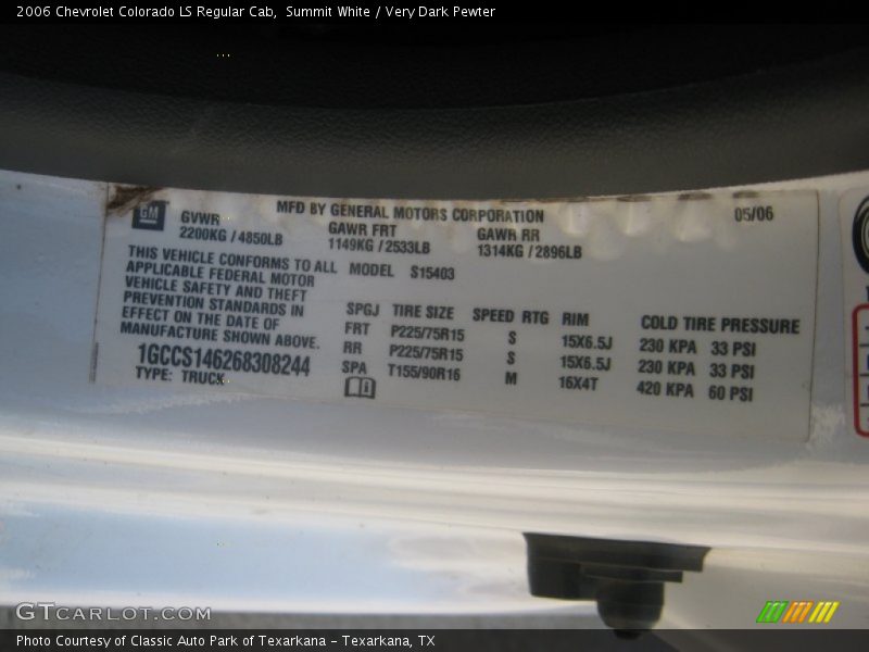Summit White / Very Dark Pewter 2006 Chevrolet Colorado LS Regular Cab