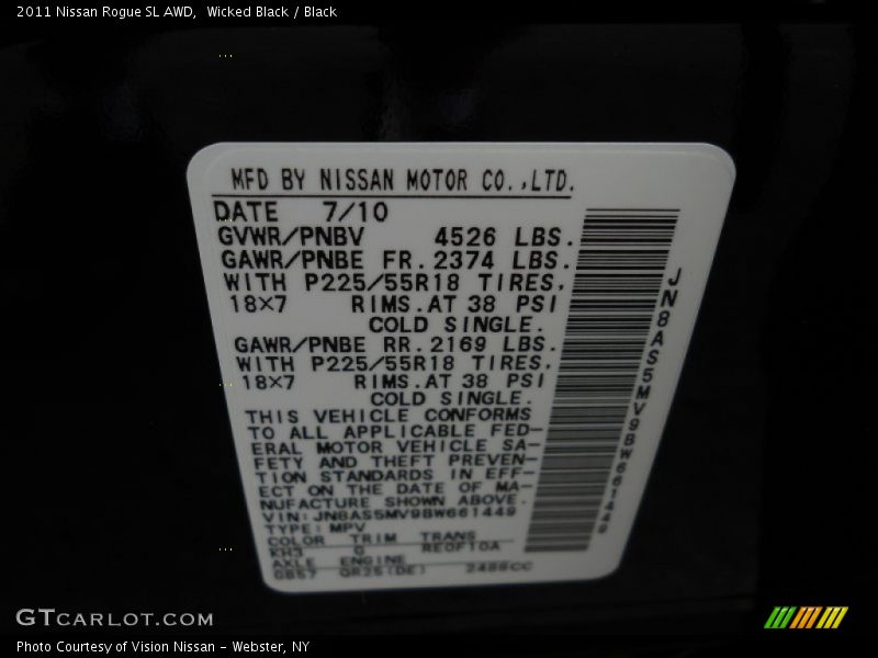 Wicked Black / Black 2011 Nissan Rogue SL AWD