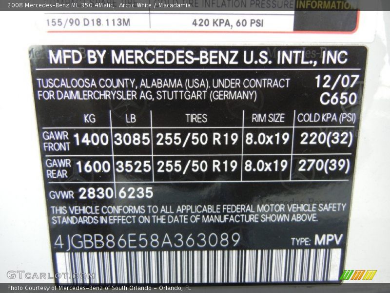 Arctic White / Macadamia 2008 Mercedes-Benz ML 350 4Matic