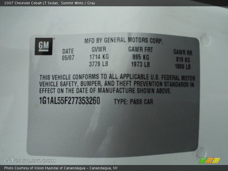 Summit White / Gray 2007 Chevrolet Cobalt LT Sedan