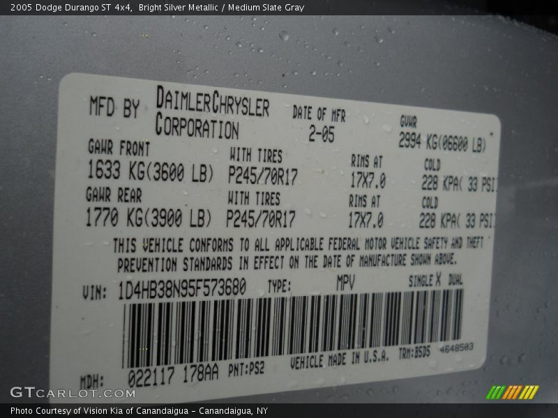 Bright Silver Metallic / Medium Slate Gray 2005 Dodge Durango ST 4x4