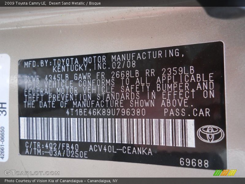 Desert Sand Metallic / Bisque 2009 Toyota Camry LE