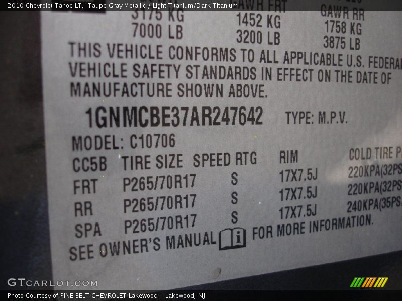 Taupe Gray Metallic / Light Titanium/Dark Titanium 2010 Chevrolet Tahoe LT