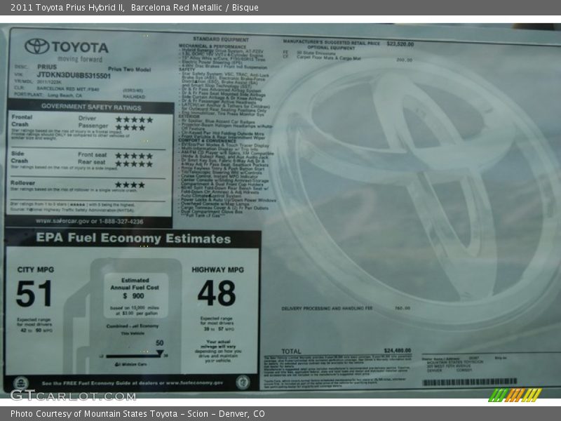 Barcelona Red Metallic / Bisque 2011 Toyota Prius Hybrid II