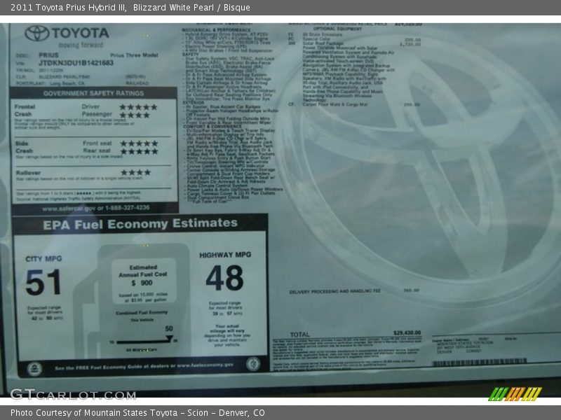 Blizzard White Pearl / Bisque 2011 Toyota Prius Hybrid III