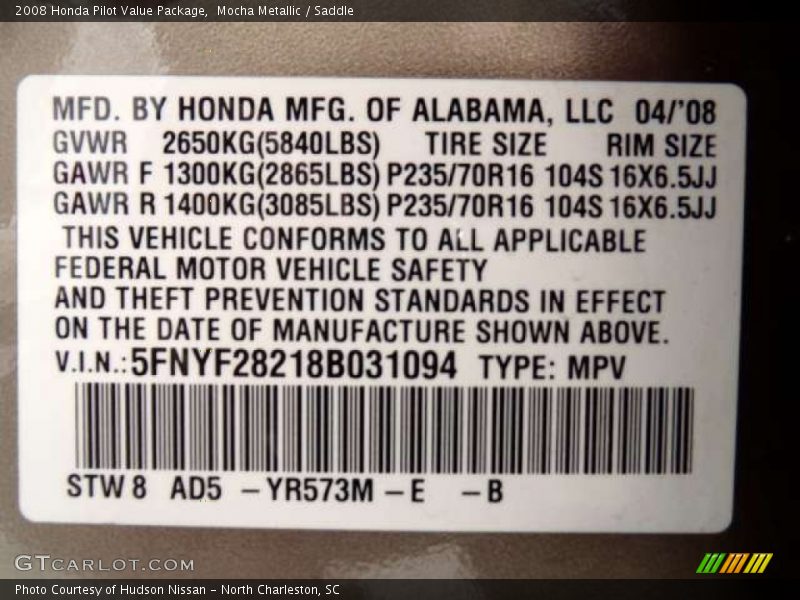 Mocha Metallic / Saddle 2008 Honda Pilot Value Package