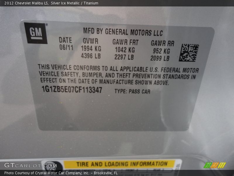 Silver Ice Metallic / Titanium 2012 Chevrolet Malibu LS