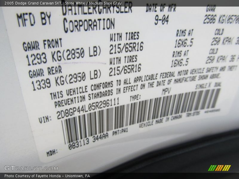 Stone White / Medium Slate Gray 2005 Dodge Grand Caravan SXT