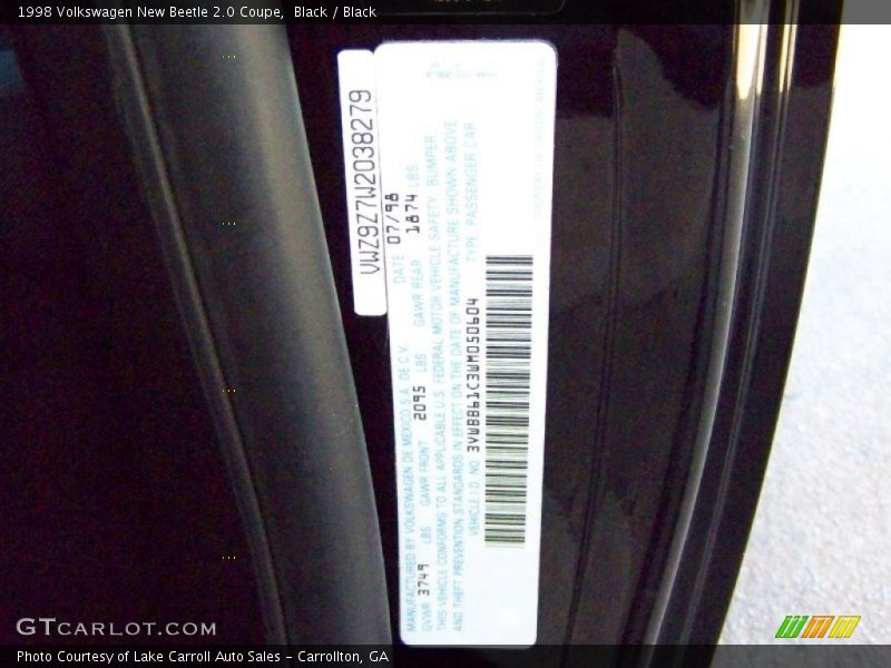 Black / Black 1998 Volkswagen New Beetle 2.0 Coupe