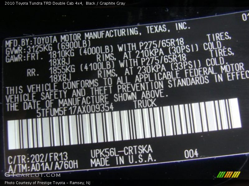 Black / Graphite Gray 2010 Toyota Tundra TRD Double Cab 4x4