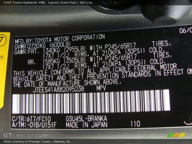 Cypress Green Pearl / Ash Gray 2008 Toyota Highlander 4WD