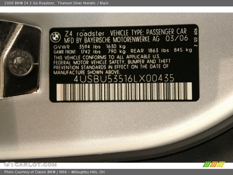 Titanium Silver Metallic / Black 2006 BMW Z4 3.0si Roadster
