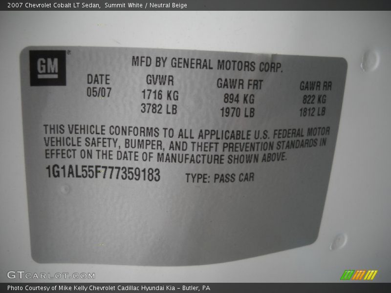 Summit White / Neutral Beige 2007 Chevrolet Cobalt LT Sedan
