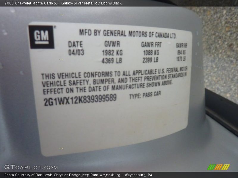 Galaxy Silver Metallic / Ebony Black 2003 Chevrolet Monte Carlo SS