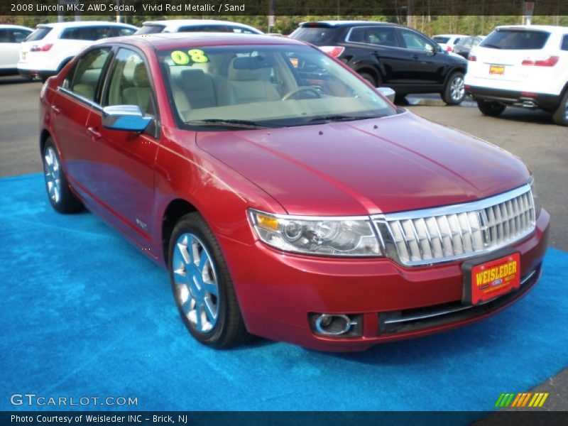 Vivid Red Metallic / Sand 2008 Lincoln MKZ AWD Sedan