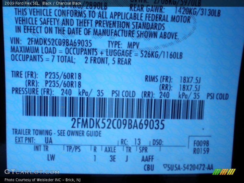 Black / Charcoal Black 2009 Ford Flex SEL