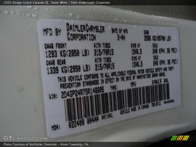 Stone White / Dark Khaki/Light Graystone 2005 Dodge Grand Caravan SE