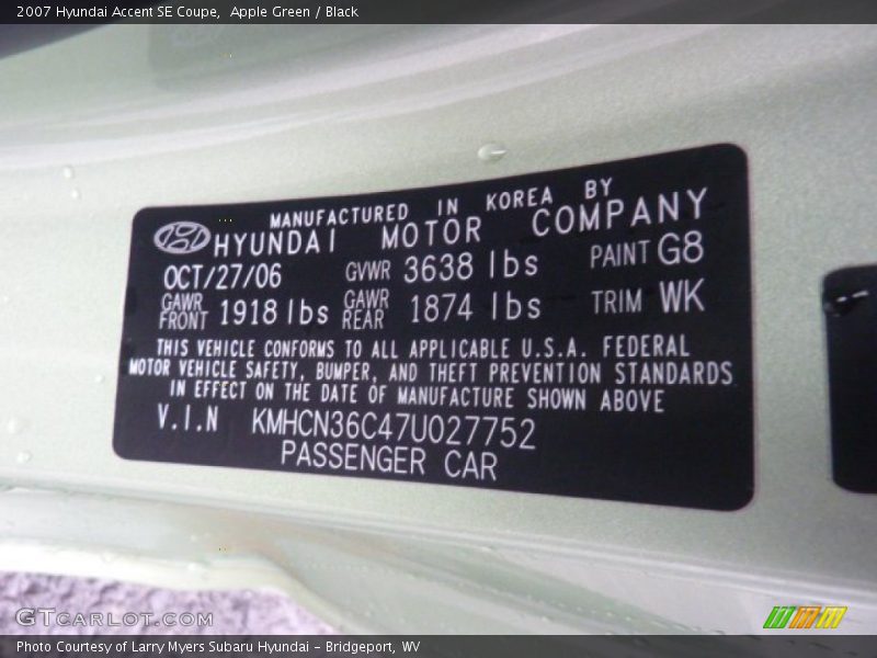 Apple Green / Black 2007 Hyundai Accent SE Coupe