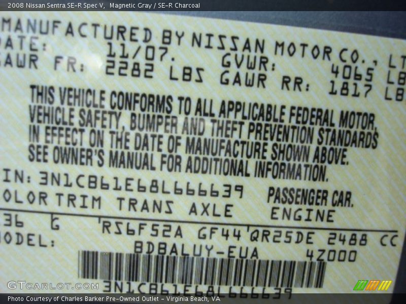 Magnetic Gray / SE-R Charcoal 2008 Nissan Sentra SE-R Spec V