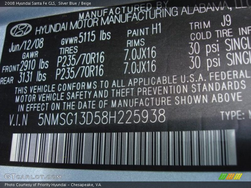 Silver Blue / Beige 2008 Hyundai Santa Fe GLS