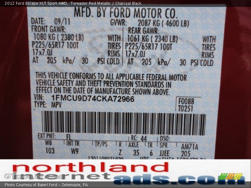 Toreador Red Metallic / Charcoal Black 2012 Ford Escape XLT Sport AWD