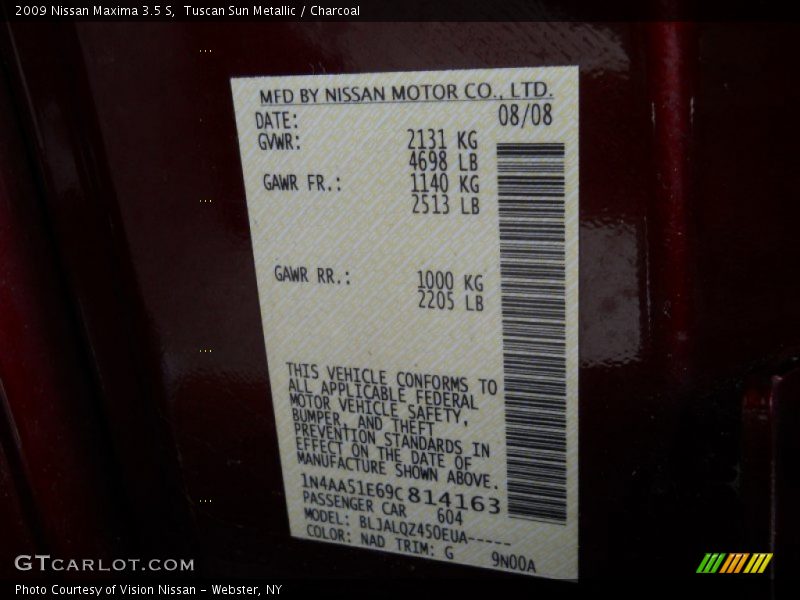 Tuscan Sun Metallic / Charcoal 2009 Nissan Maxima 3.5 S
