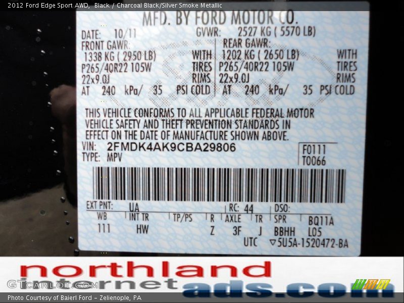 Black / Charcoal Black/Silver Smoke Metallic 2012 Ford Edge Sport AWD