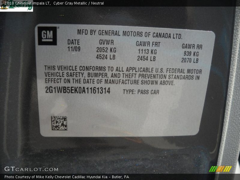 Cyber Gray Metallic / Neutral 2010 Chevrolet Impala LT