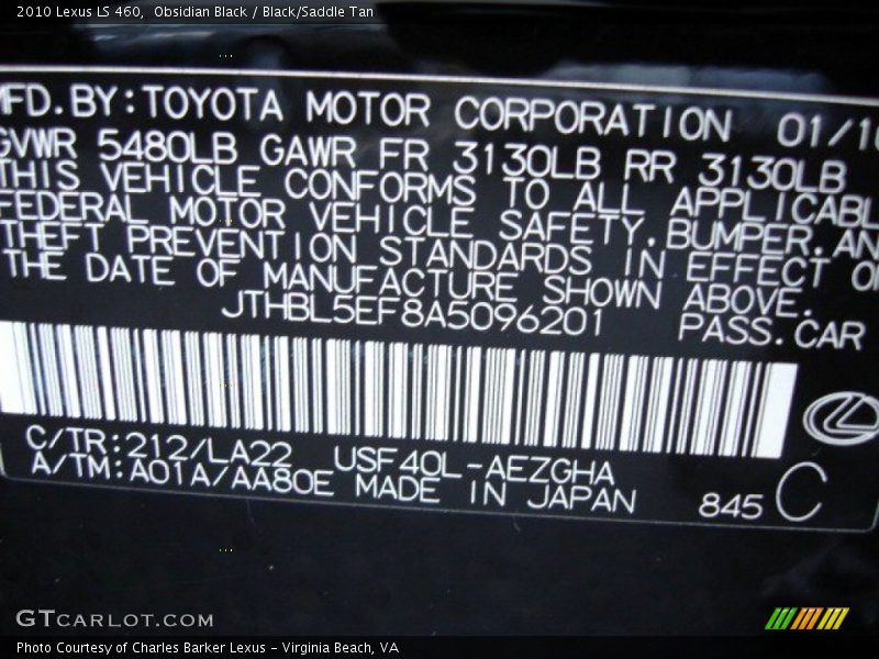 Obsidian Black / Black/Saddle Tan 2010 Lexus LS 460