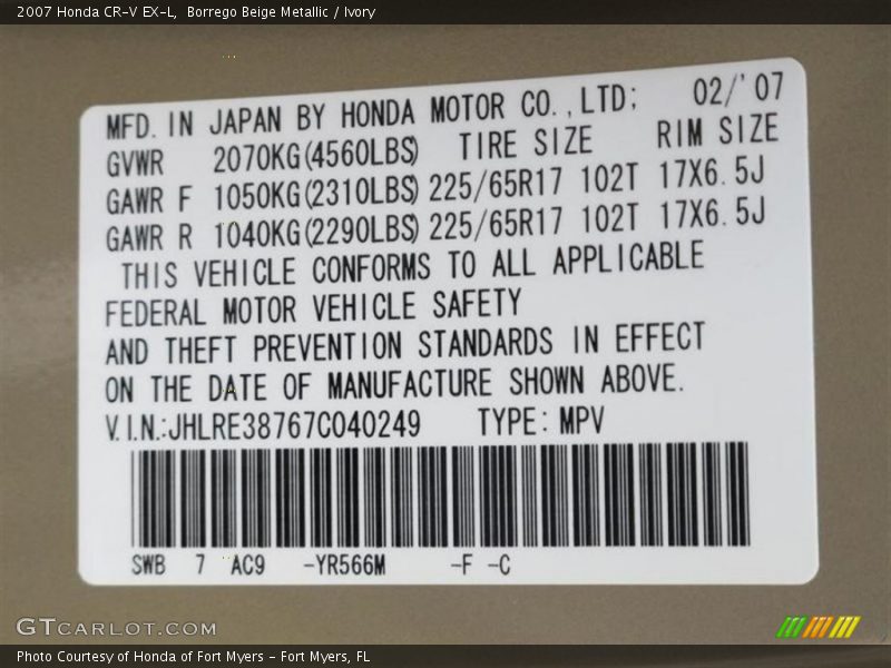 Borrego Beige Metallic / Ivory 2007 Honda CR-V EX-L