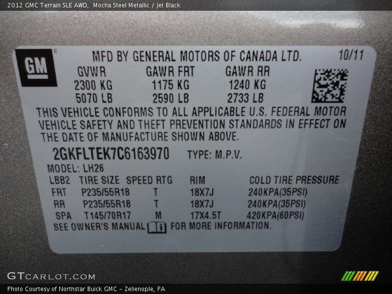 Mocha Steel Metallic / Jet Black 2012 GMC Terrain SLE AWD