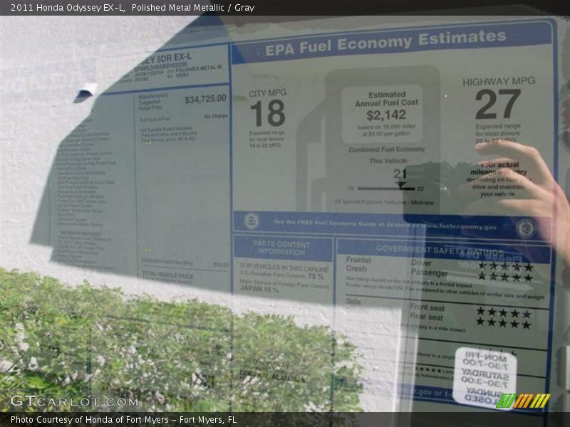 Polished Metal Metallic / Gray 2011 Honda Odyssey EX-L