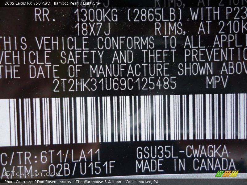 Bamboo Pearl / Light Gray 2009 Lexus RX 350 AWD