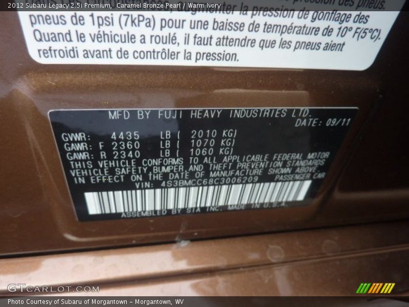 Caramel Bronze Pearl / Warm Ivory 2012 Subaru Legacy 2.5i Premium